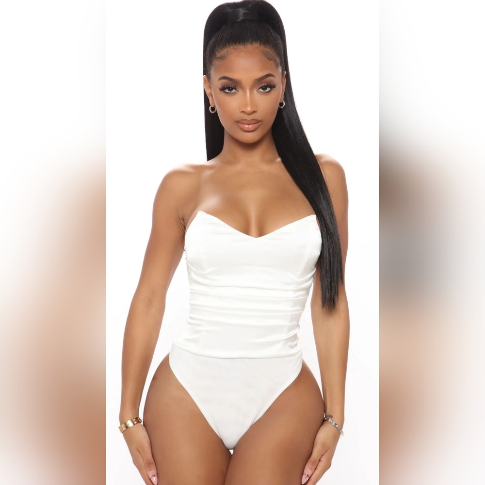 Fashion Nova Off White Satin Bodysuit